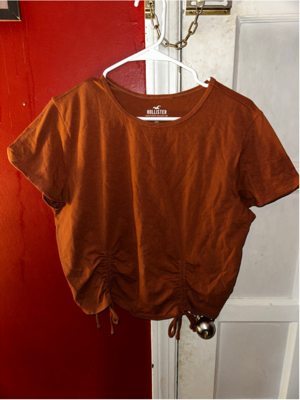 Hollister Baby Tee Bundle Lot (2) XXL Black & Rust Brown Ruched Cinch Hem Crew - Picture 10 of 14